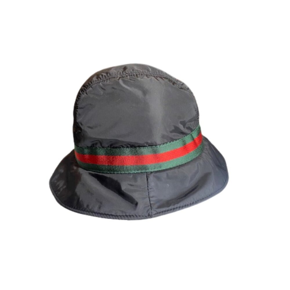 Gucci Black Nylon Bucket Rain Hat Web Stripe Logo - Picture 4 of 5